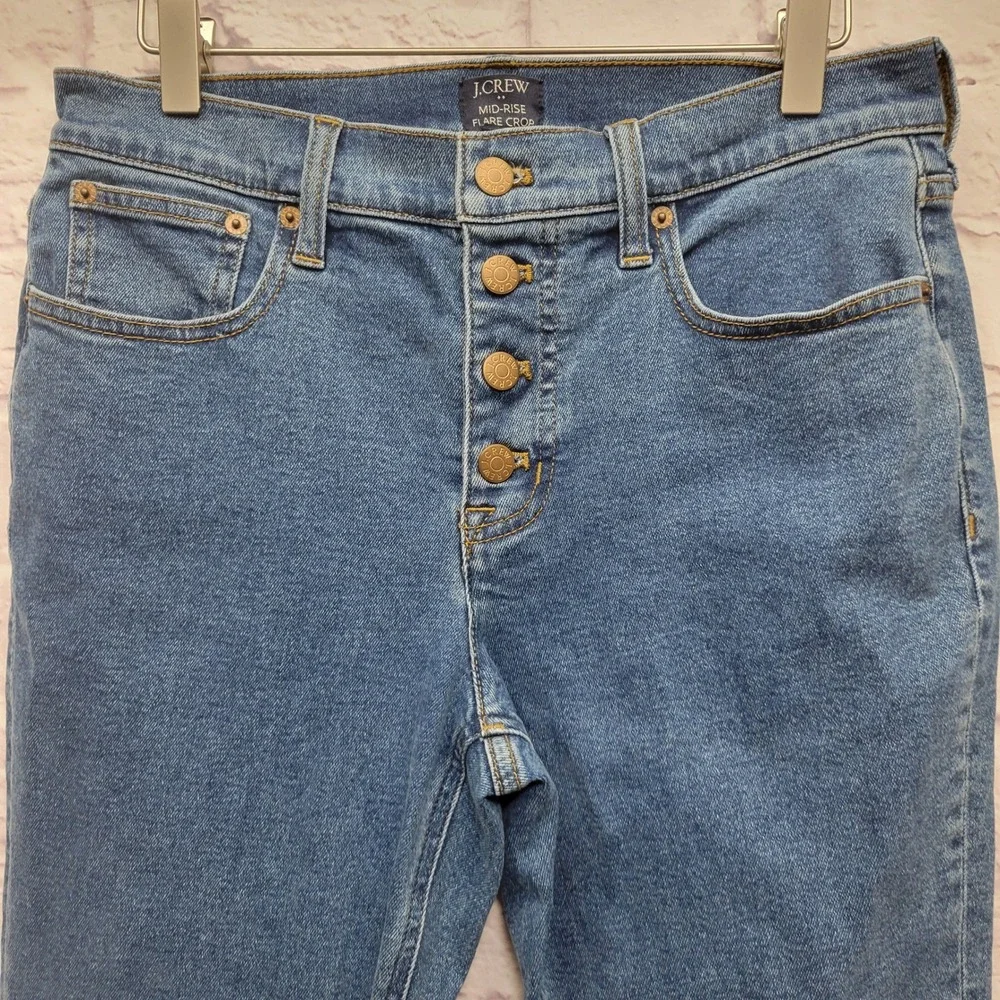 J Crew Mid Rise Flare Crop Jeans Size 28 (Actual 31x26)‎ Button Fly Stretch